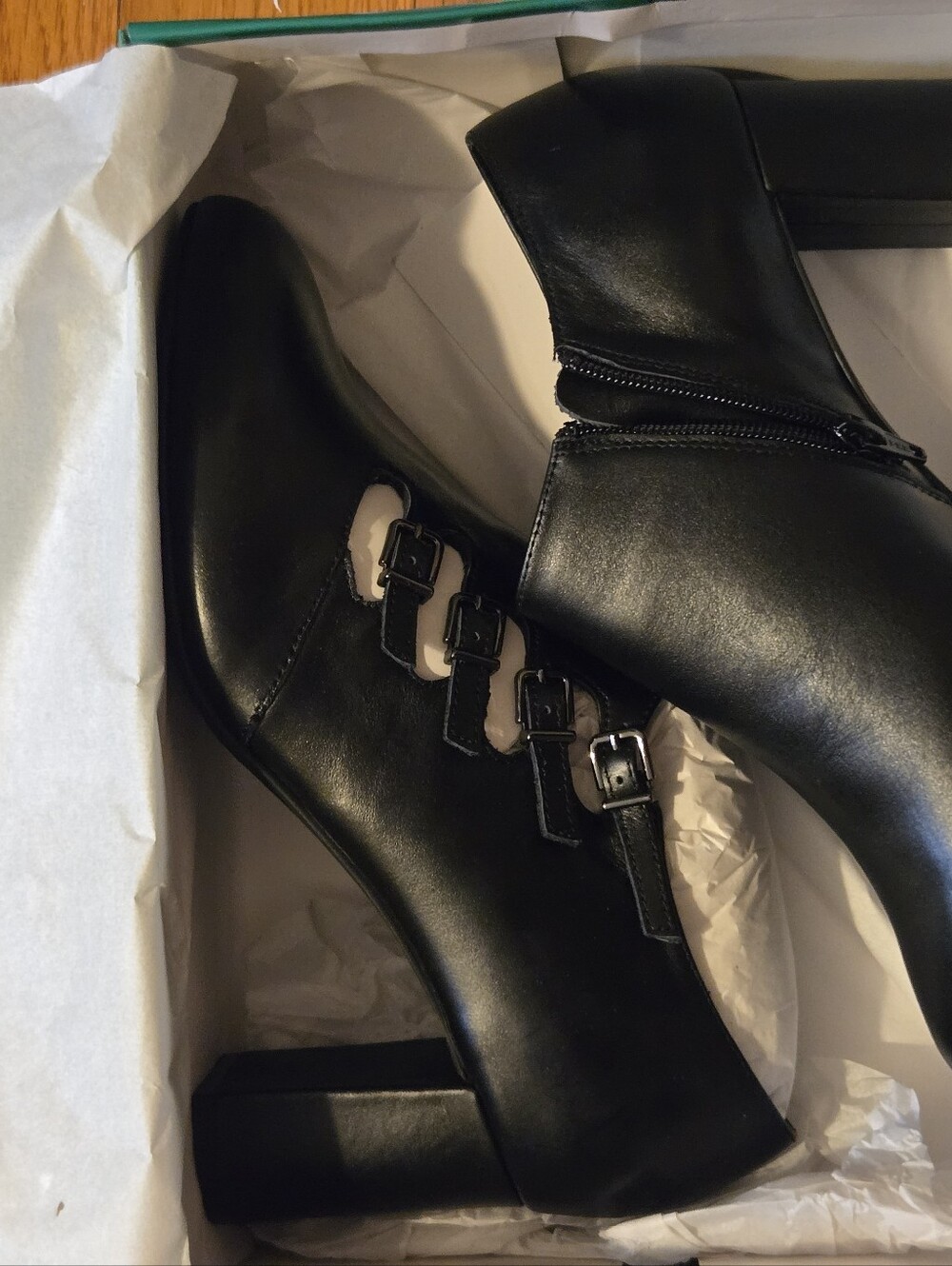 David Tate Women's Leather High Heel Ankle Bootie Boots S 9.5 WW Buckle Dressy